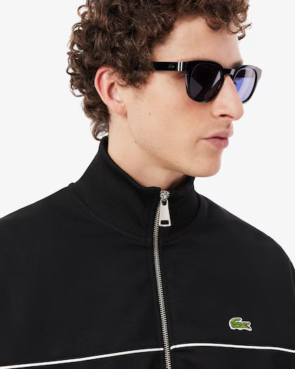 Lacoste Trim Accent Zipped Swetshirt // BLACK