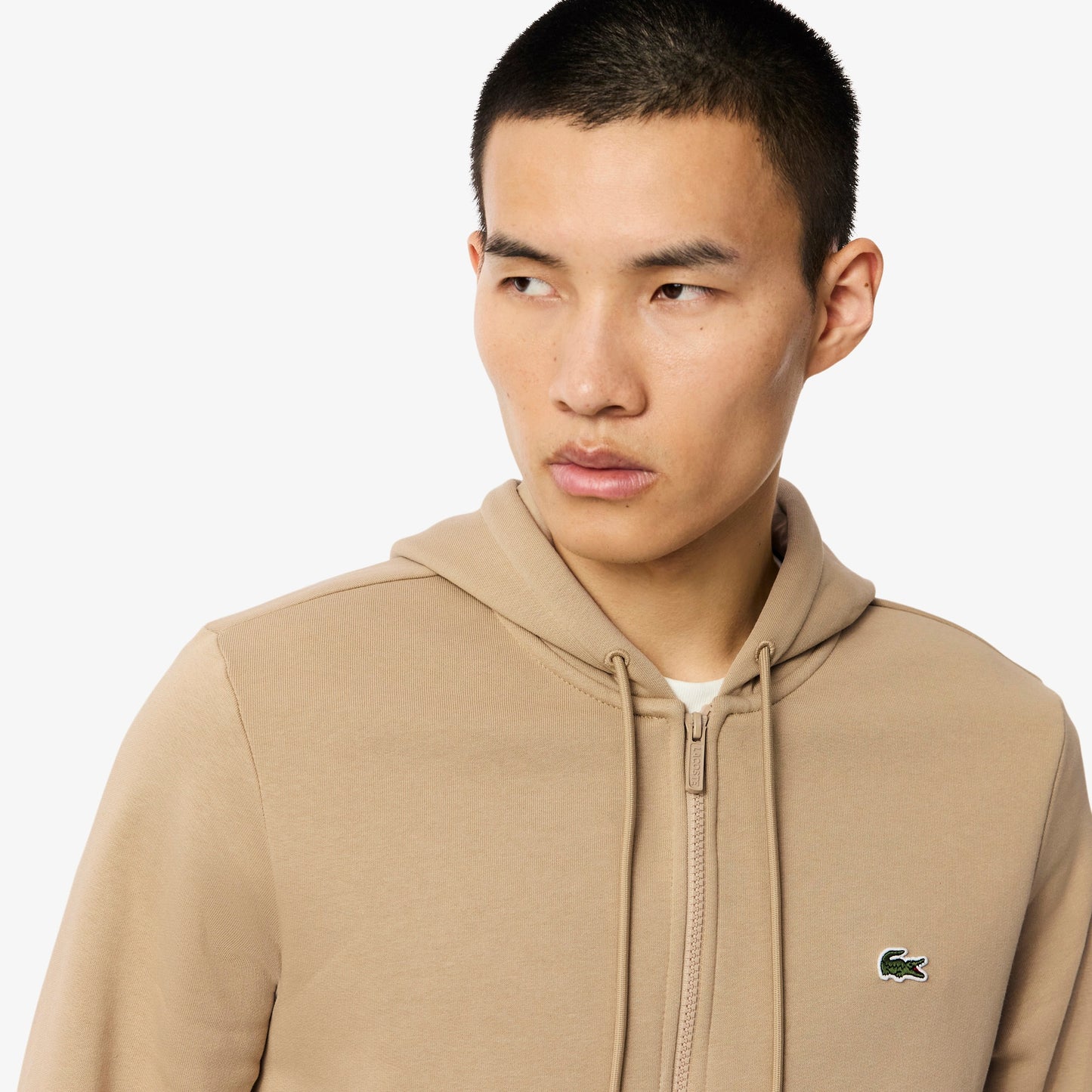 Lacoste Zip-Up Fleece Hoodie // BEIGE
