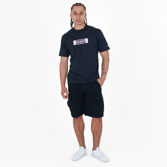 Fredlig Hooligan Box Logotyp T-shirt // NAVY