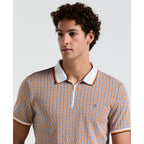 Penguin Tipped Jacquard Geo Print Polo OPKS2501GP // ORANGE PEEL