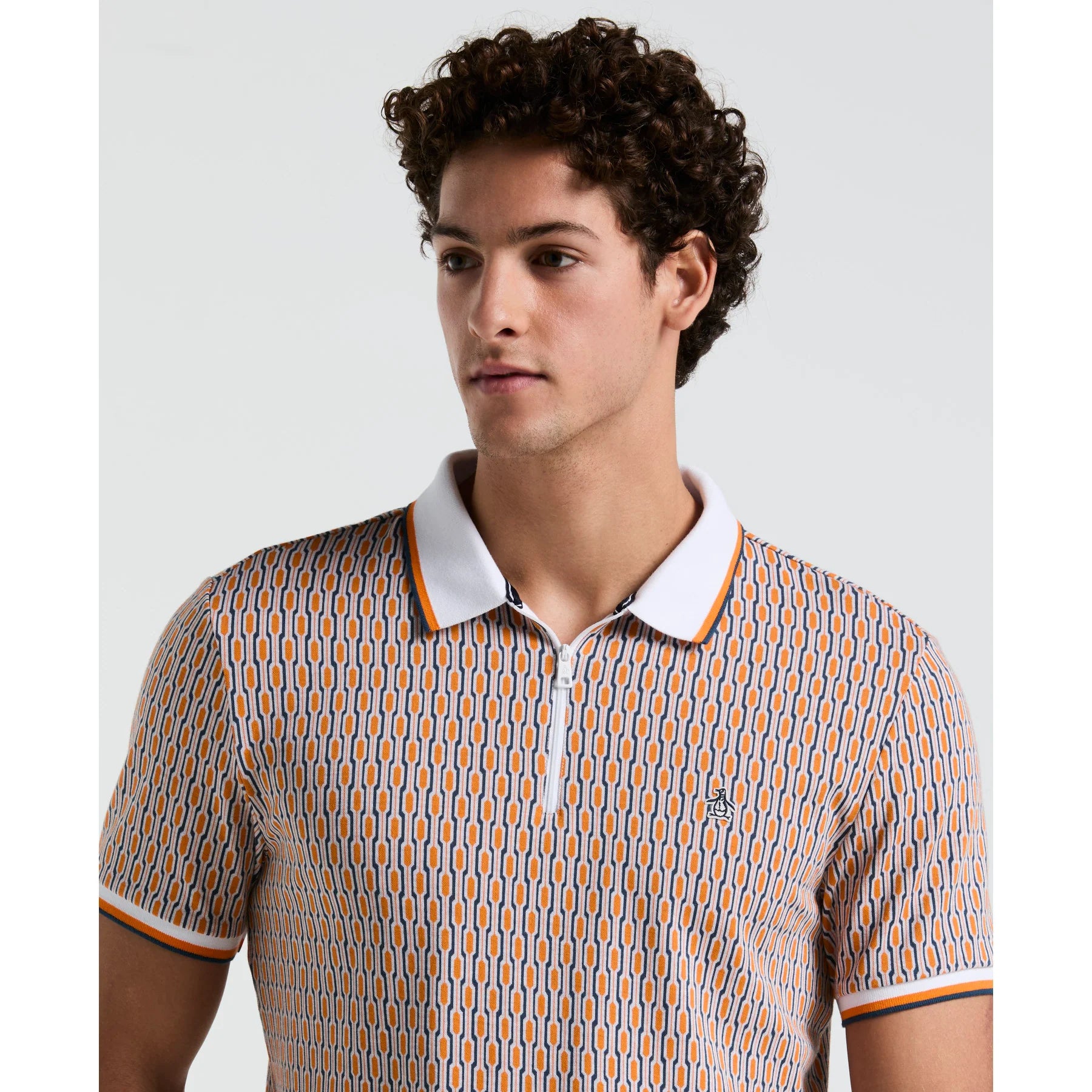 Penguin Tipped Jacquard Geo Print Polo OPKS2501GP // ORANGE PEEL