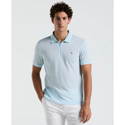 Penguin Jacquard Tipped 1/4 Zip Polo OPKS2530 // CRYSTAL BLUE