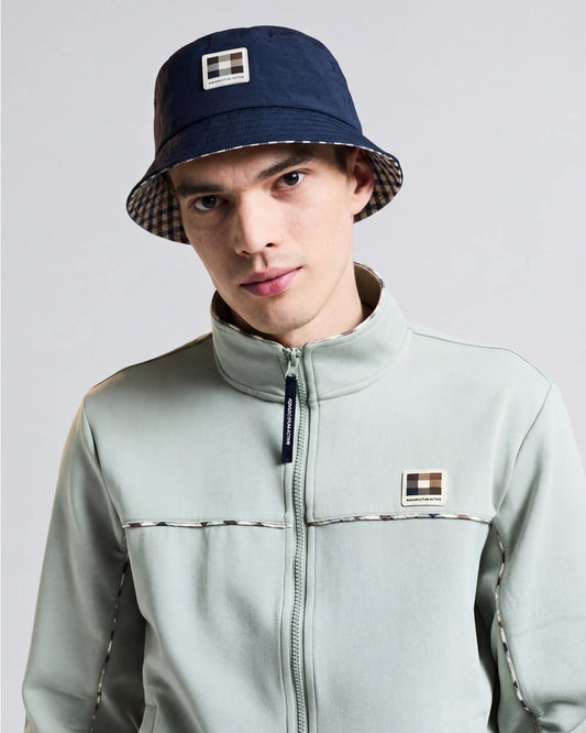 Aquascutum Active Lamina Badge Bucket Cap // NAVY