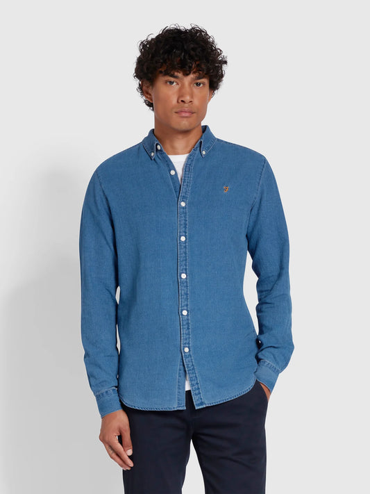 Farah Brewer Denim Shirt // STONE WASH