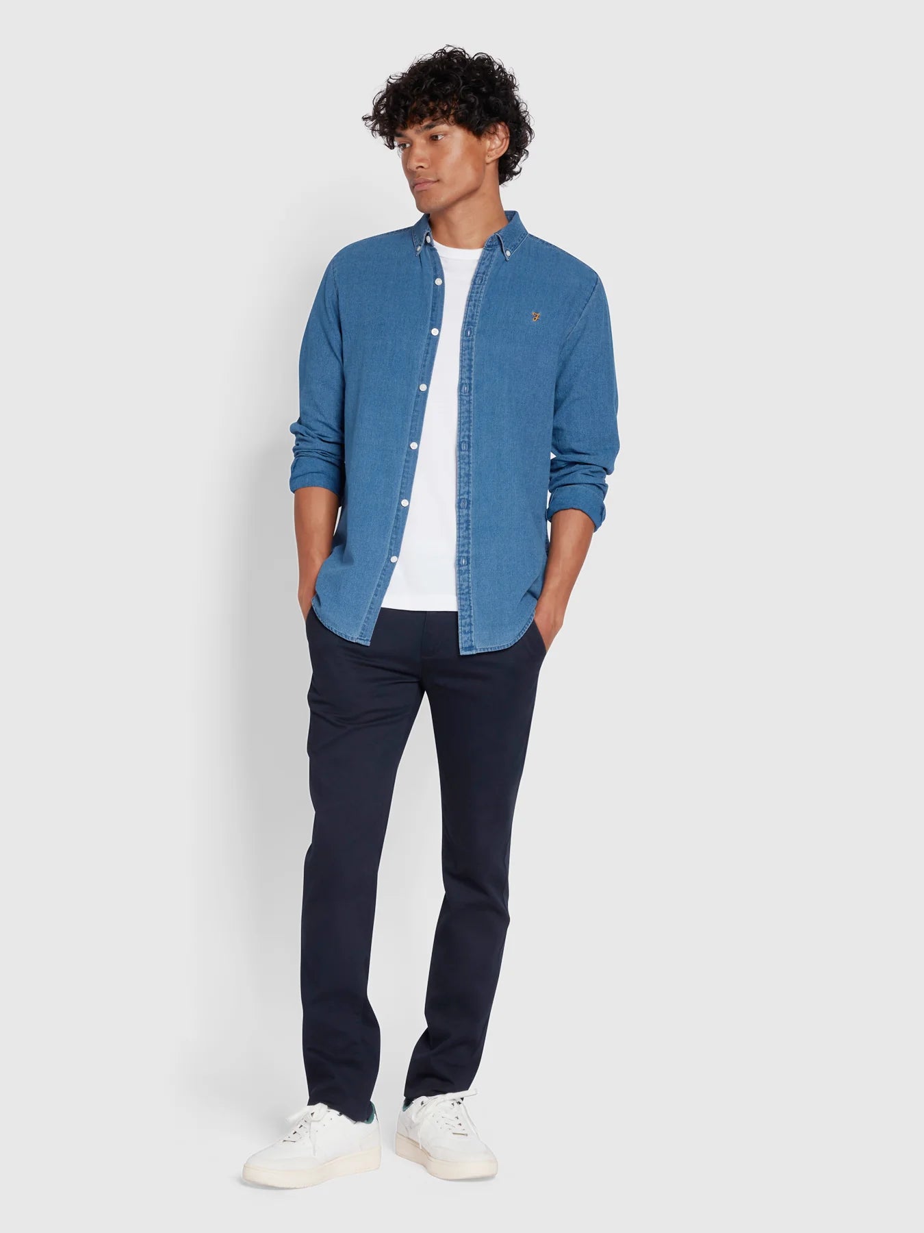 Farah Brewer Denim Shirt // STONE WASH