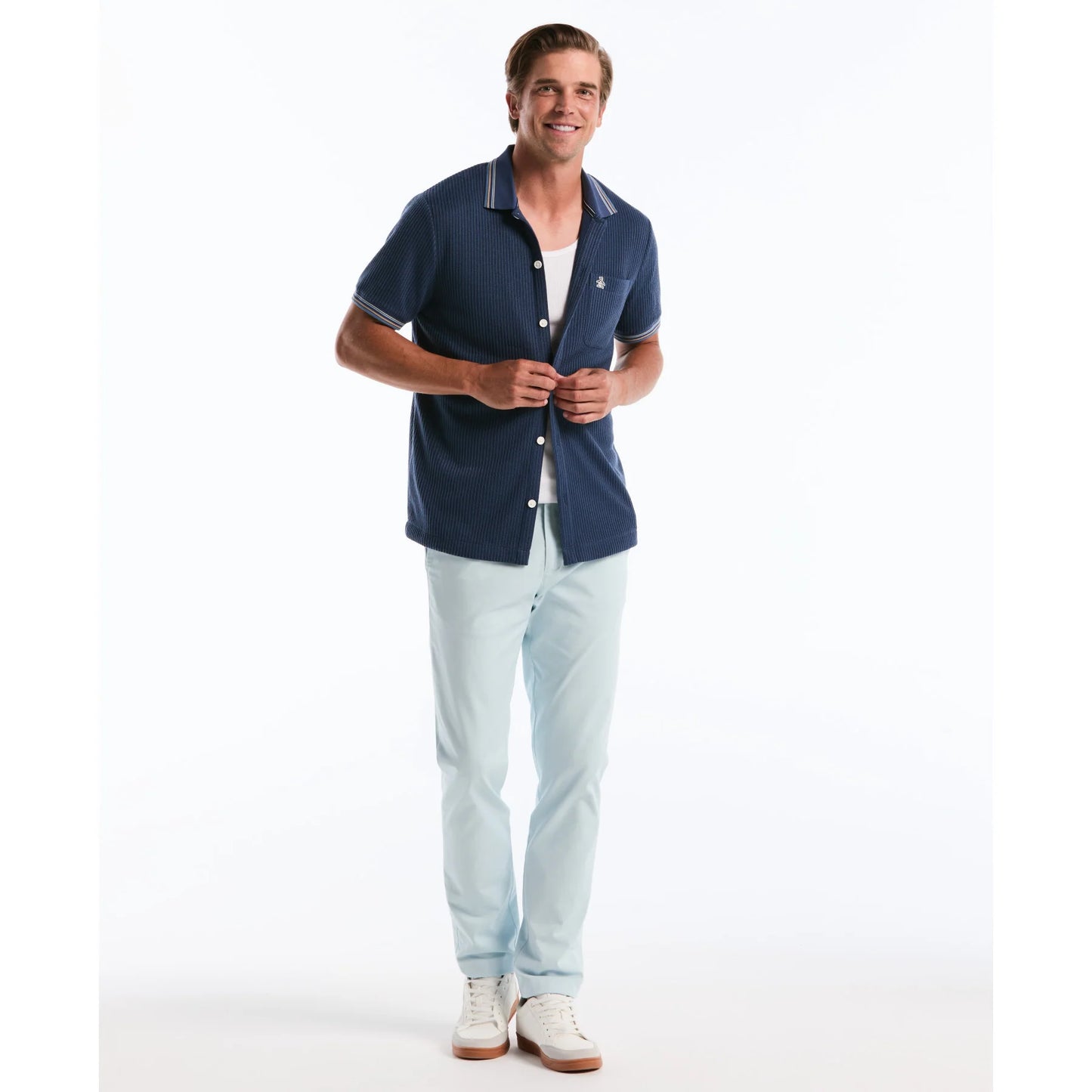 Penguin Vertical Jacquard Button Front Polo OPKS2604 // SARGASSO SEA