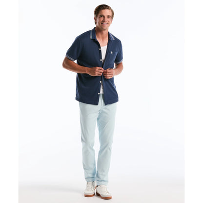 Penguin Vertical Jacquard Button Front Polo OPKS2604 // SARGASSO SEA