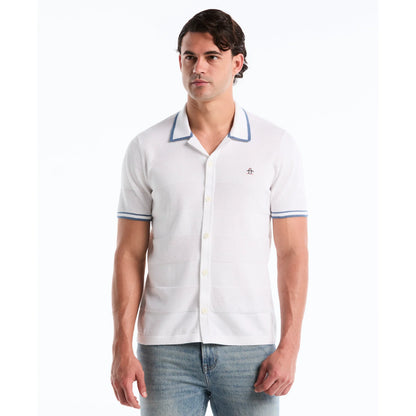 Penguin Stitch Stripe Button Front Sweater Polo OPGS2608 // BRIGHT WHITE