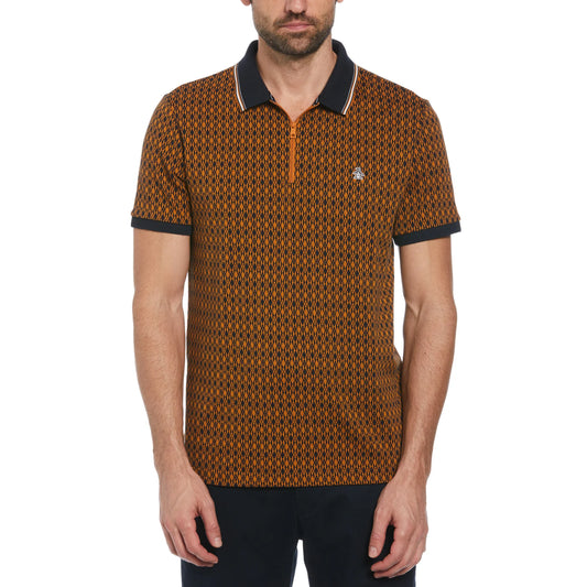 Penguin Jacquard Argyle Print 1/4 Zip Polo OPKF2425 // SUDAN BROWN