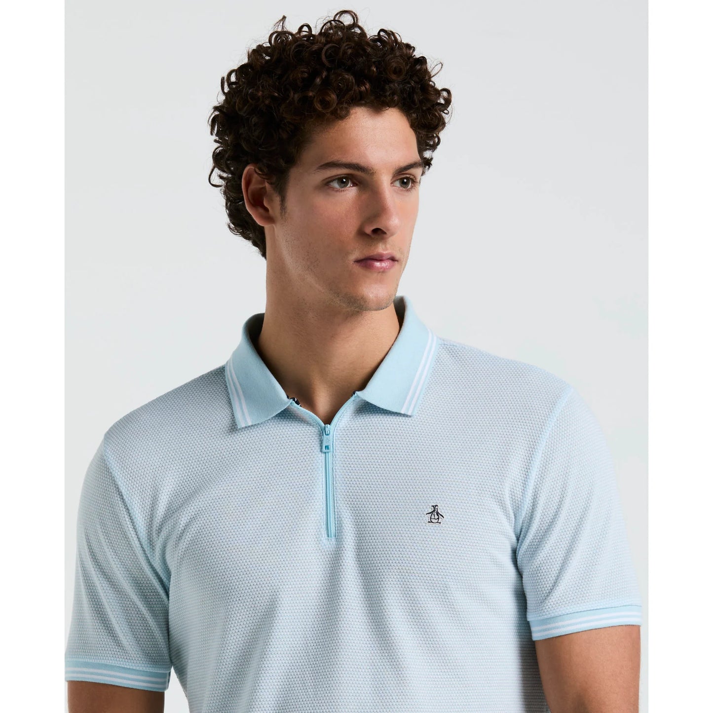 Penguin Jacquard Tipped 1/4 Zip Polo OPKS2530 // CRYSTAL BLUE