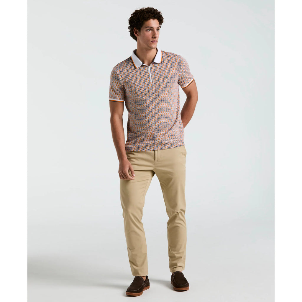 Penguin Tipped Jacquard Geo Print Polo OPKS2501GP // ORANGE PEEL