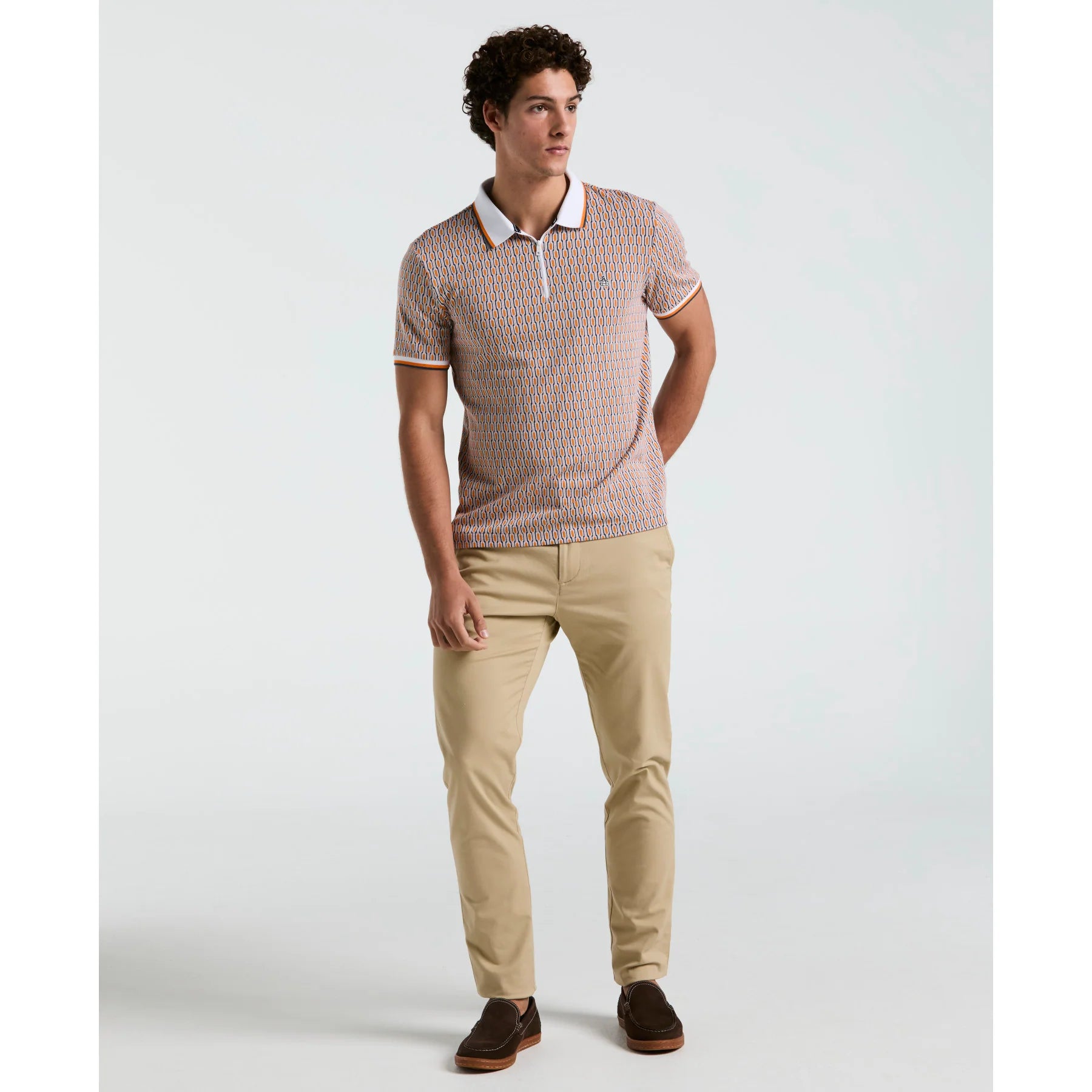 Penguin Tipped Jacquard Geo Print Polo OPKS2501GP // ORANGE PEEL