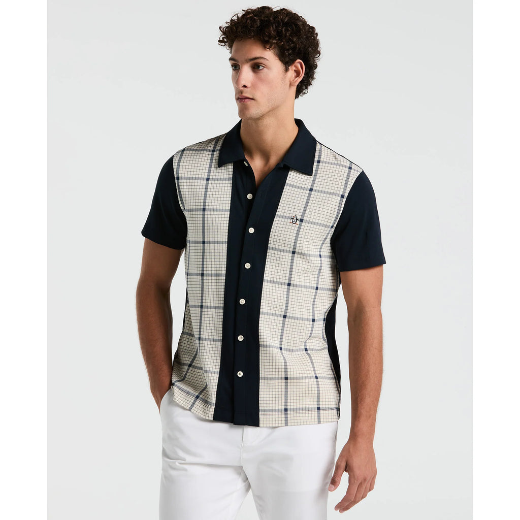 Penguin Interlock Plaid Bowling Shirt // BIRCH/NAVY