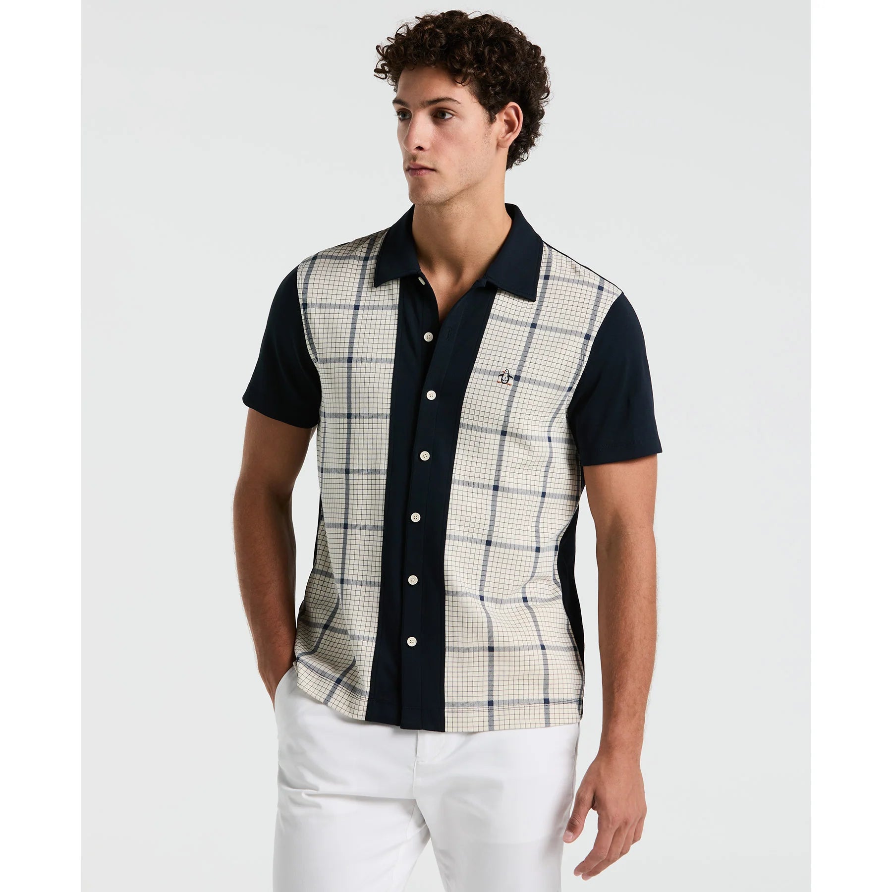 Penguin Interlock Plaid Bowling Shirt // BIRCH/NAVY