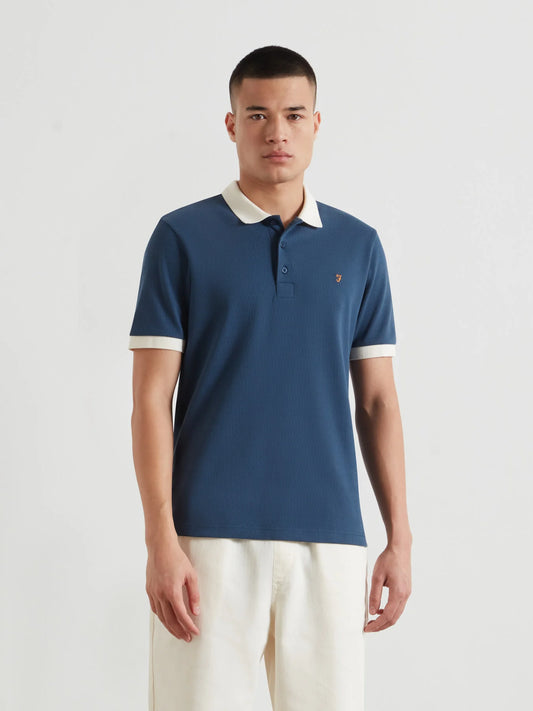 Farah Clement Textured Polo Shirt // AEGEAN BLUE