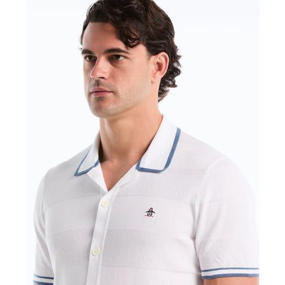 Penguin Stitch Stripe Button Front Sweater Polo OPGS2608 // BRIGHT WHITE
